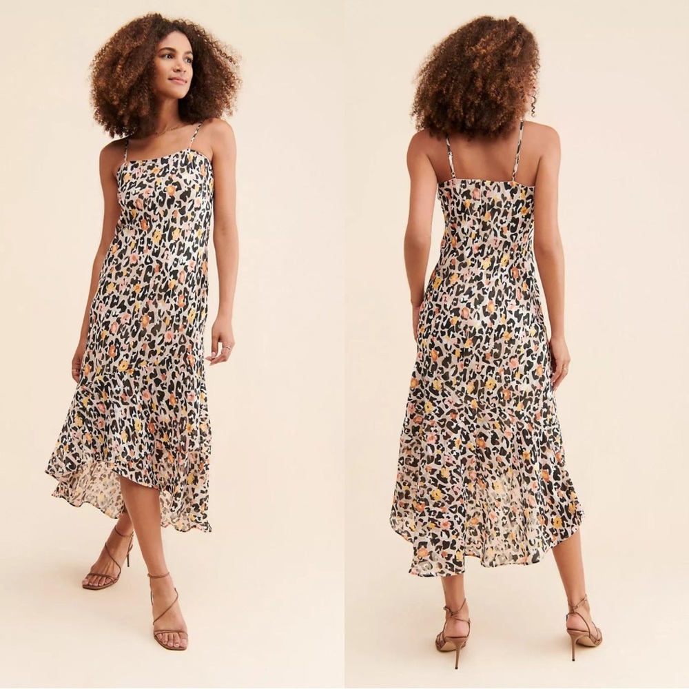 Hutch Leopard-Print Midi Dress in Cream, Black & Pink